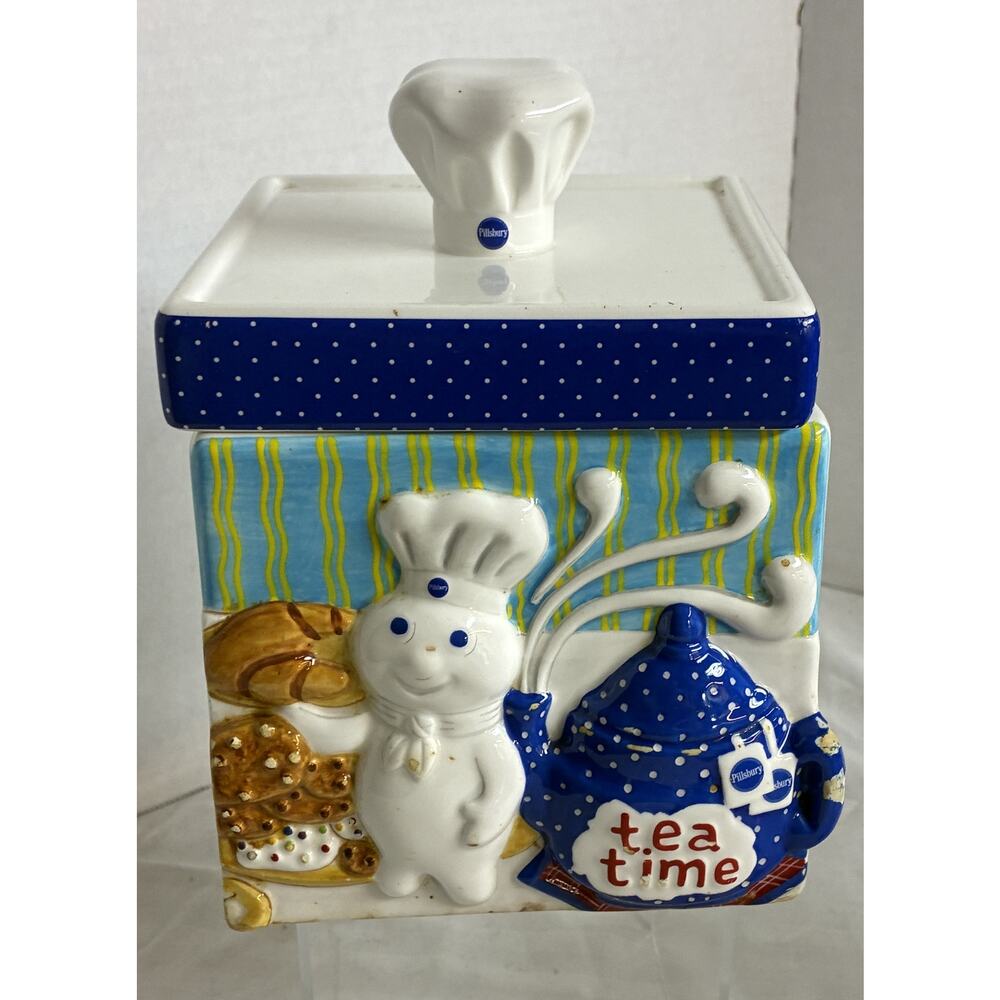 Pillsbury Doughboy Danbury Mint Ceramic Cansiter Collection Tea with Lid 2000